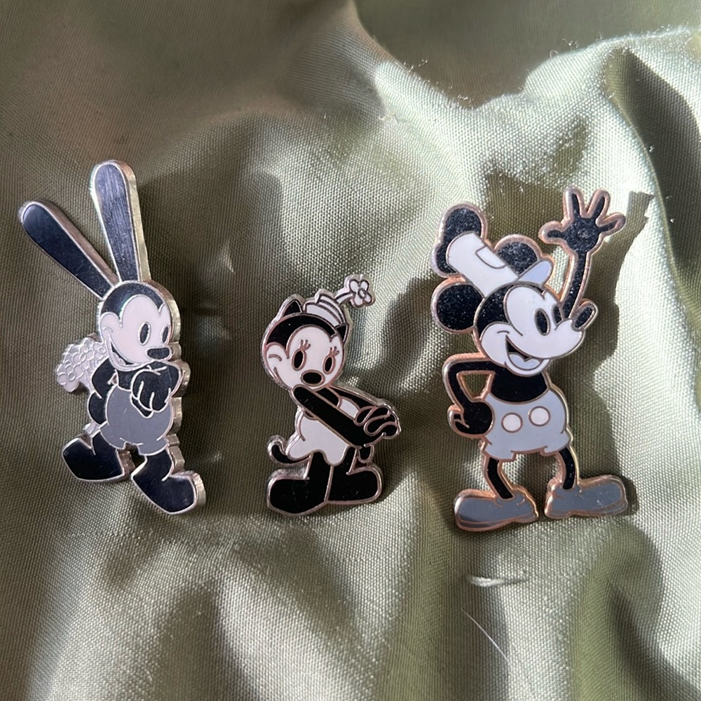 Disney Black & White Mickey, Oswald, and Ortensia Pins